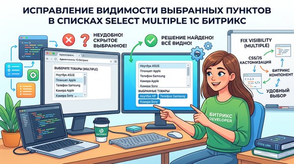 Исправление видимости выбранных пунктов в списках Select Multiple 1C Битрикс