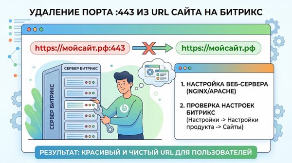 Удаление порта 443 из url сайта на 1С Битрикс