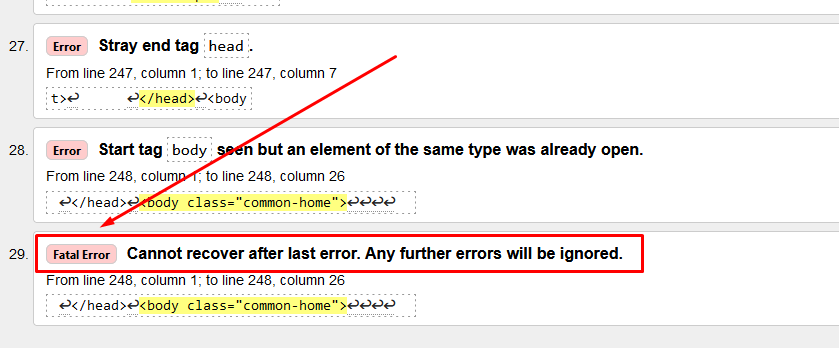 W3C Validator - fatal error / критическая ошибка