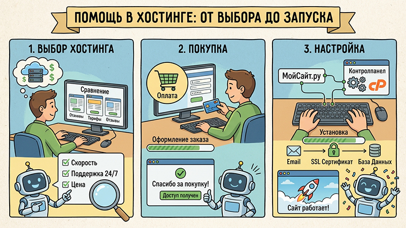 От выбора хостинга до запуска сайта под ключ