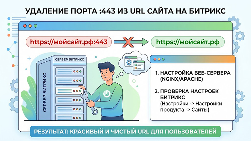 Удаление порта 443 из url сайта на 1С Битрикс